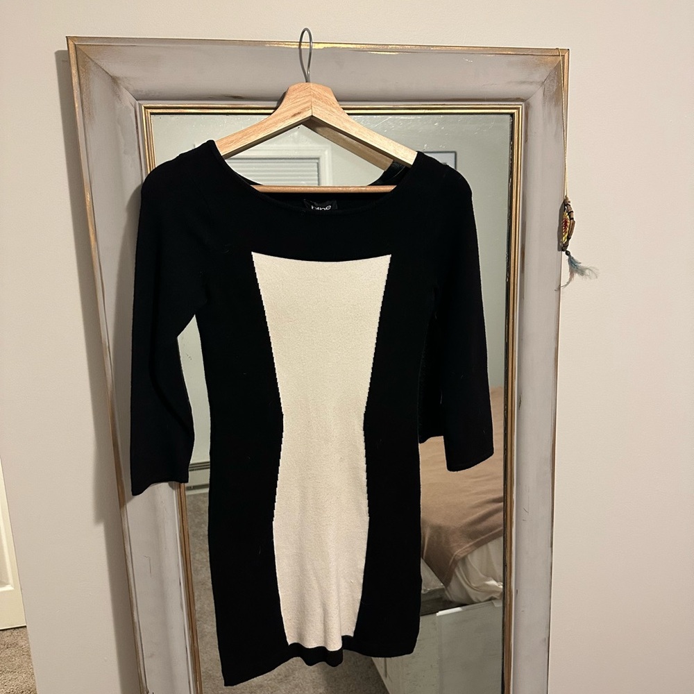 Bebe Black and White Crew Neck Sweater with Color Block Design